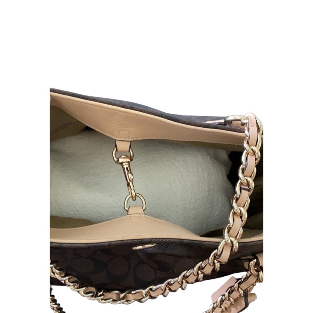 Coach Peyton Signature Chain Tote Brown Tan Canvas Gold Hardware - Picture 10 of 10